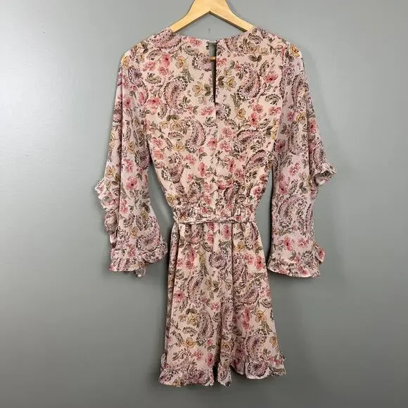 Dress Forum Floral Paisley Chiffon Ruffle Angel Sleeve Mini Dress V-Neck Small - Picture 5 of 7